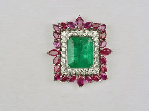 One stud, as shot: Emerald and ruby studs