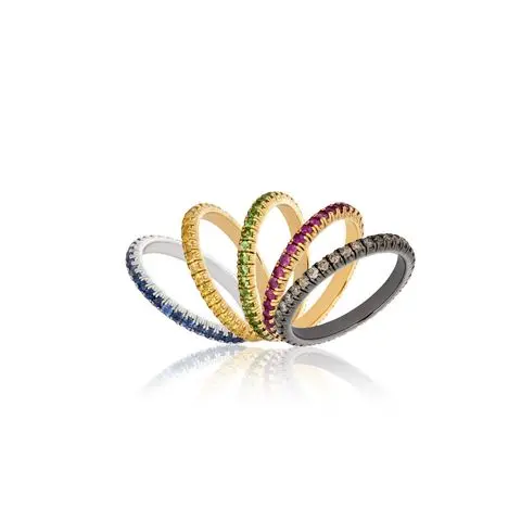 Five gemstone eternity rings