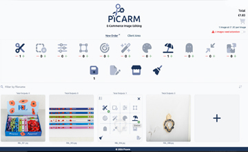 Per-photo edit options with live price updating in the Picarm editor